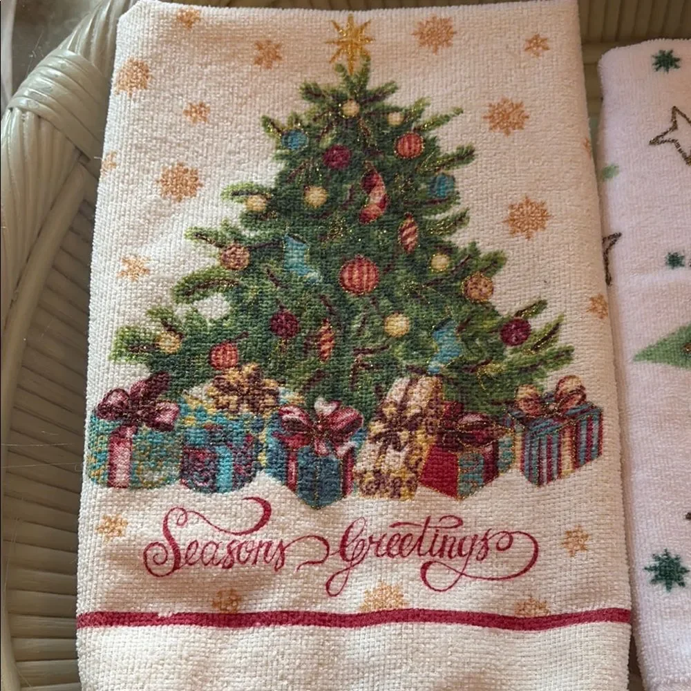 Festive Holiday Towels with Christmas Tree and Santa Design